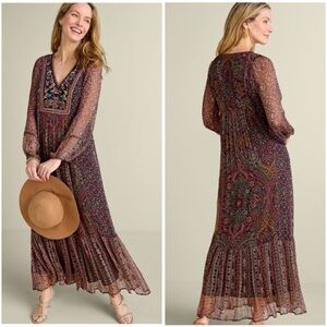 Soft Surroundings Zellige Floral Maxi Dress Size PS Cottagecore Boho Praire
